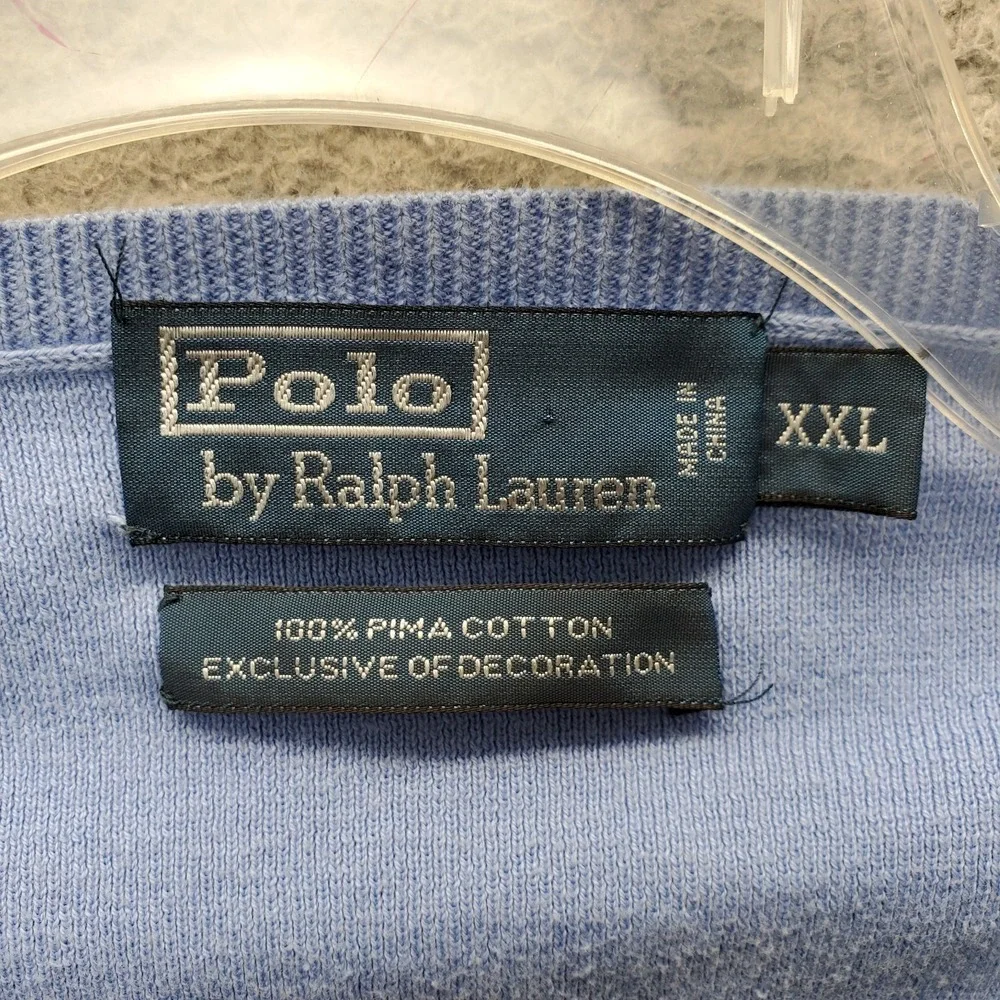 Polo by Ralph Lauren Sweater Mens XXL Blue Pony Logo Pima Cotton V-Neck Pullover